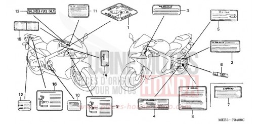ETIQUETTE DE PRECAUTIONS CBR600RR3 de 2003